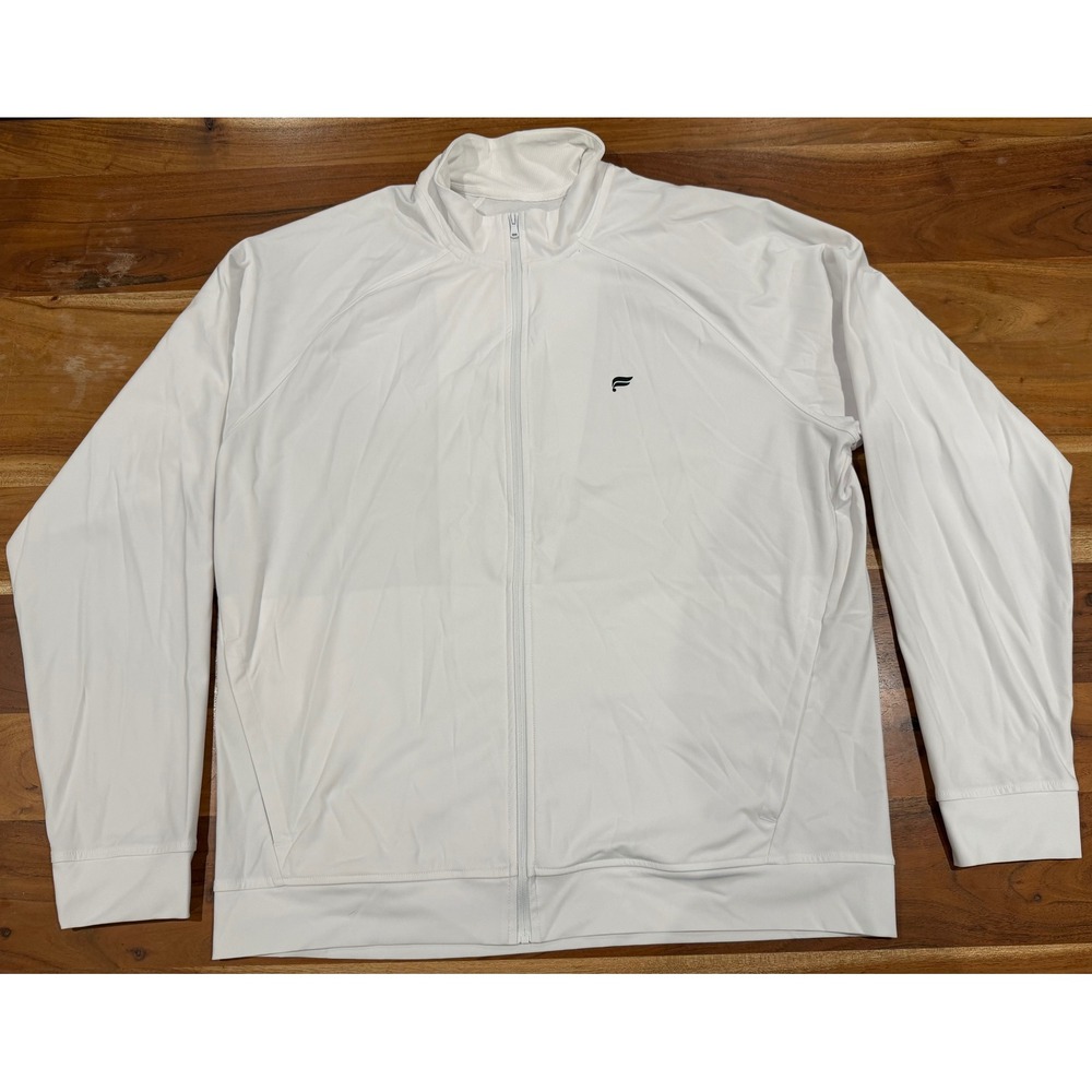 Fabletics Mens Full Zip Track Jacket White Mock Neck Activewear XL NWOT